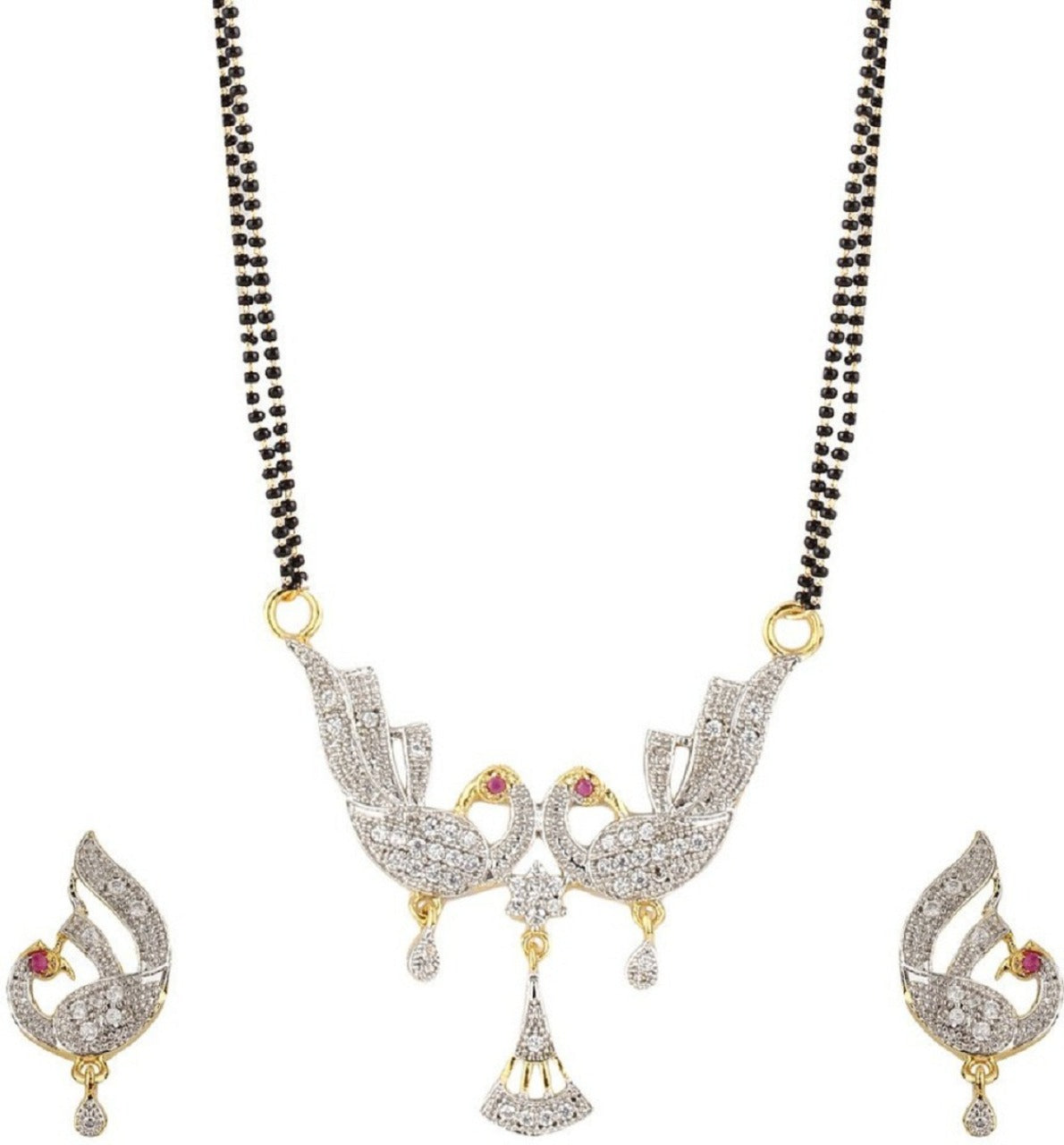 Attractive Crystel Studded Black Pearl Necklace Set for Women and Girls