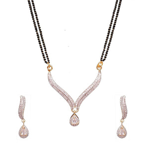 Stylish Gold Plated American Diamond Studd Mangalsutra with Earrings for Women