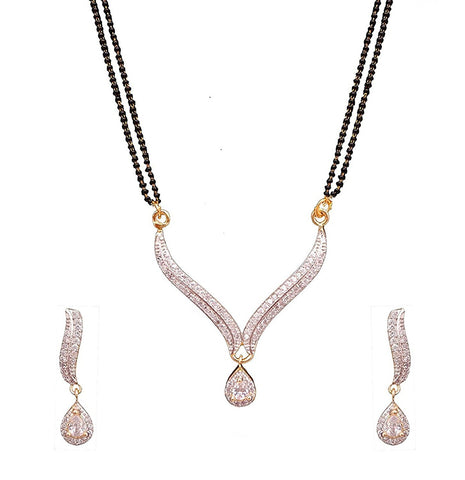 Stylish Gold Plated American Diamond Studd Mangalsutra with Earrings for Women
