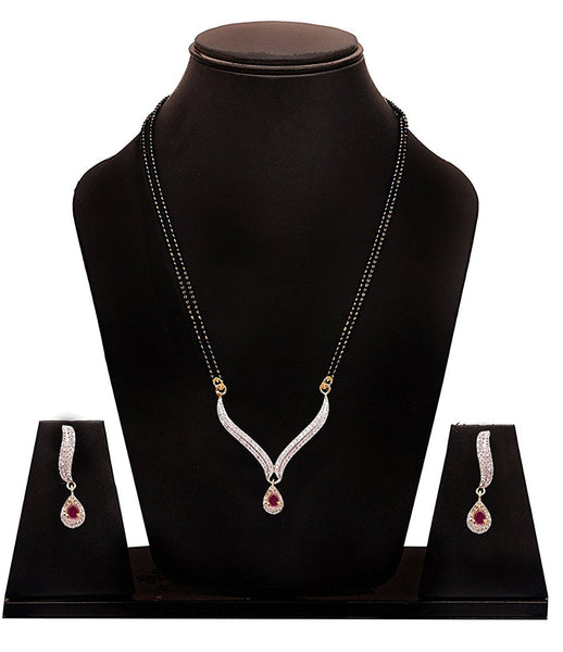 Stylish Gold Plated American Diamond Studd Mangalsutra with Earrings for Women
