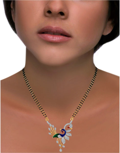 Fashionable Blue Meena American Diamond Antique Mangalsutra for Women