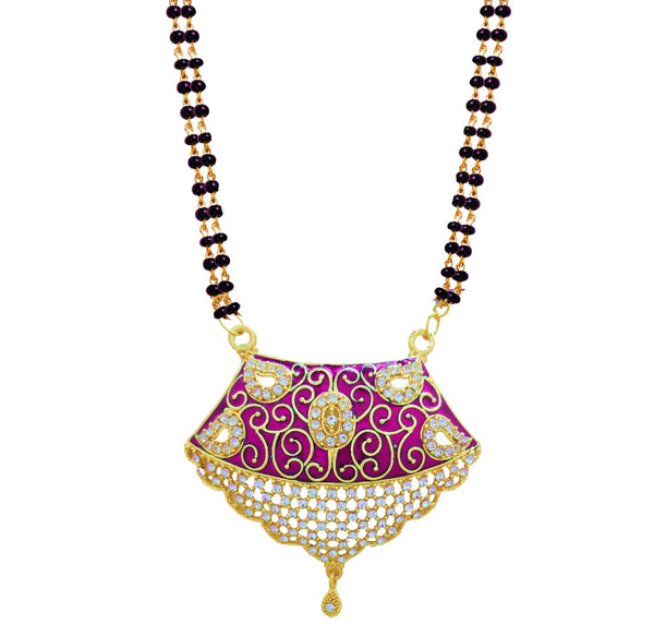 Gold Plated Stylish Fashionable Pink Colour Traditional Mangalsutra for Girl & Women
