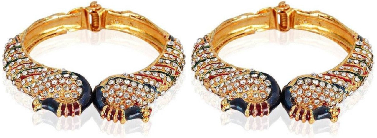 Gold Plated American Diamond Adjustable Peacock Shape Hand Bracelet for women & Girls