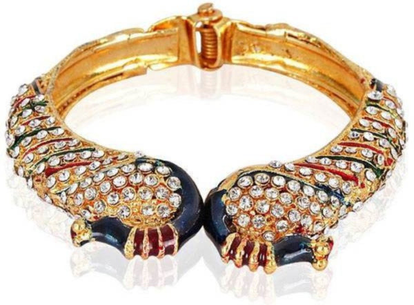 Gold Plated American Diamond Adjustable Peacock Shape Hand Bracelet for women & Girls