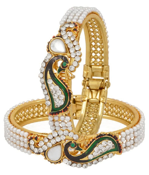 Designer Pearl Studded Gold Plated Bangles Bracelet Sets for Women and Girls