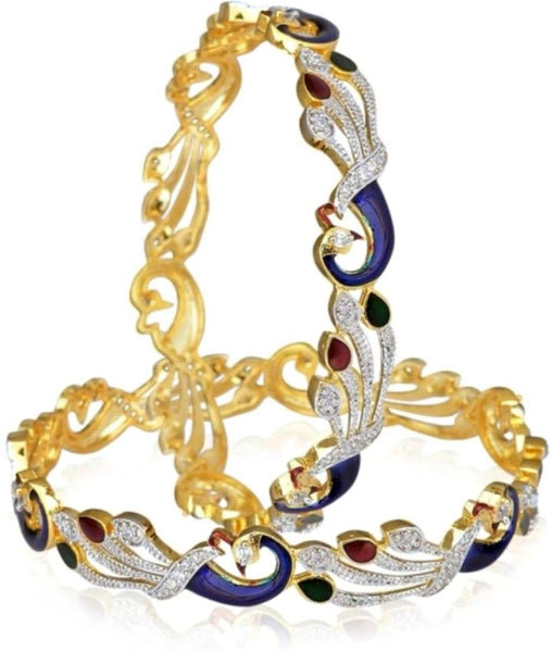 Multicolor American Diamond Studded Golden Plated bangle Set for Women and Girls