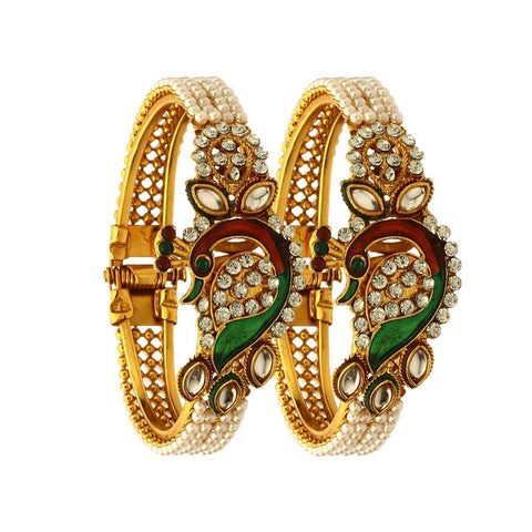 Gold Plated & Full Pearl Peacock Design Bracelets Bangles for Women and Girls